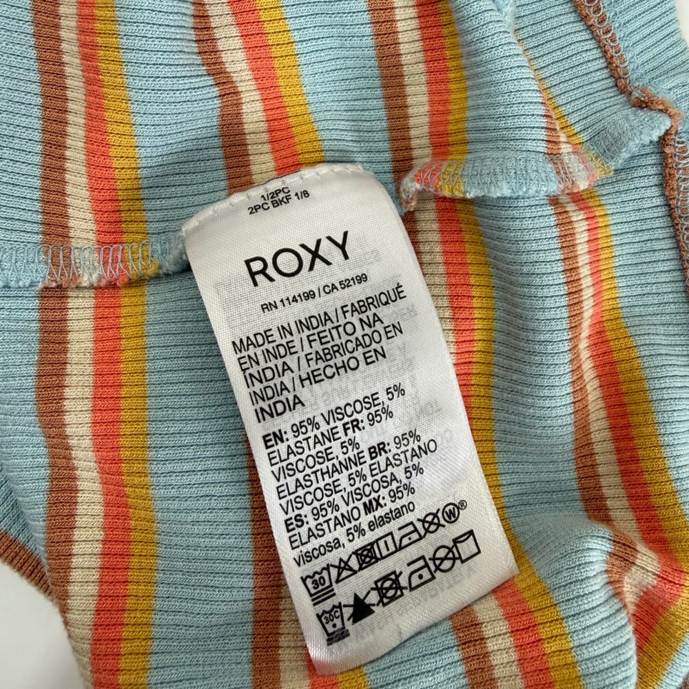 Roxy Ribbed Midi Dress M Blue Orange Striped Lettuce Edge‎ Retro Coastal Preppy - Picture 10 of 14